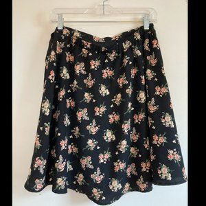 Black Floral Faux Wrap Skirt